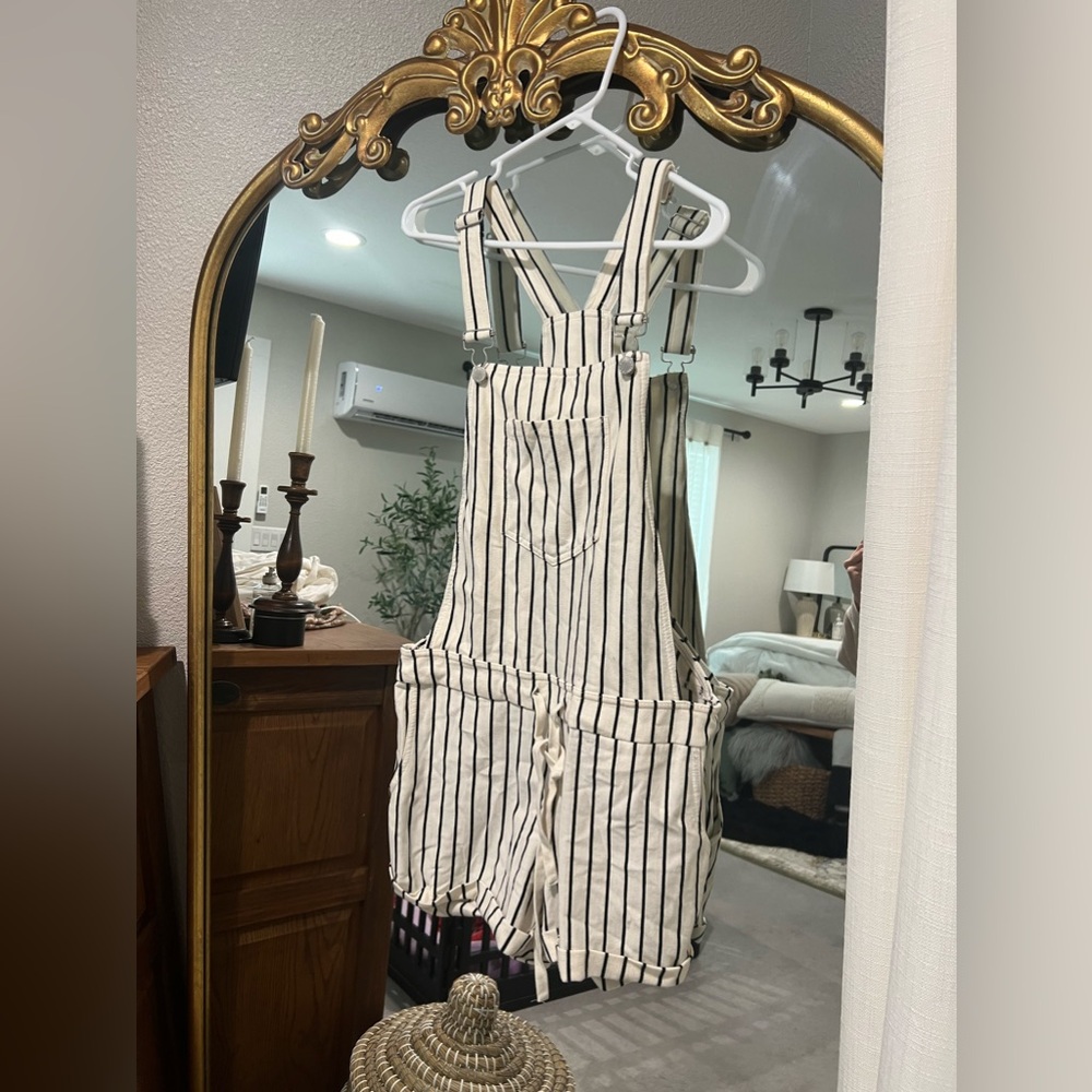 Striped overall romper